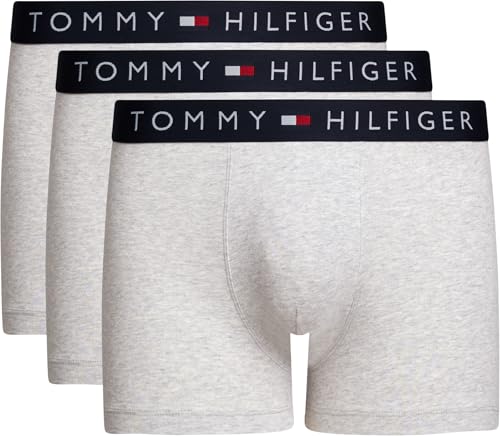 Tommy Hilfiger Herren 3er Pack Boxershorts Trunks Baumwolle mit Stretch, Grau (Grey Htr/Grey Htr/Grey Htr), L