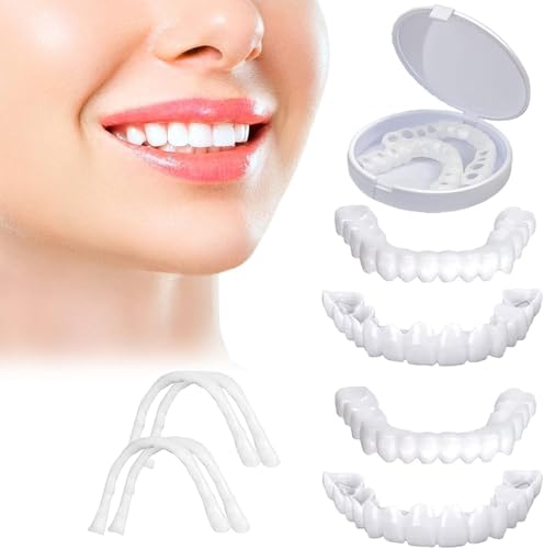 JUXINE 2 Paare Falsche Zähne Veneers, Aufhellung Zahnersatz Prothesen Gefälschte Zähne,Veneers Gefälschte Zähne Oben und Unten Aufhellung Zahnersatz für Schlechte Zähne