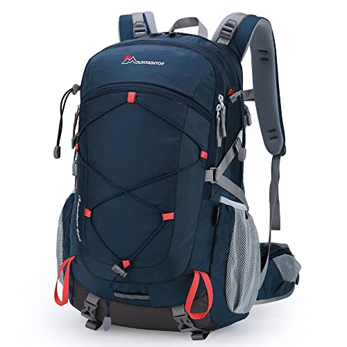 Mountaintop 40L Wanderrucksack Herren Damen Trekkingrucksack mit Regenhülle Multifunktionale Camping Klettern Reisen Outdoor Rucksäcke (Blau orange)