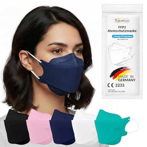 TubeRoo FFP2 Maske blau dunkelblau Fischform, 10 Stück Masken aus Deutschland, Made in Germany, weiche Ohrschlaufen, Atemschutzmaske, Mundschutz