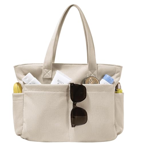 LOTEZAVA Cordtasche Damen Einkaufstasche Große Tote Bag Umhängetasche mit Reißverschluss Mehrere Taschen Handtasche zum Einkaufen, Arbeiten, Büro, Schule, Reisen und für den täglichen Gebrauch