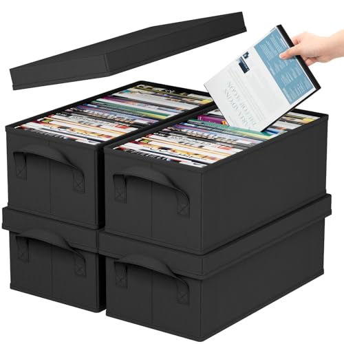 Lifewit DVD Aufbewahrungsbox, Stapelbarer DVD Aufbewahrungsbehälter, faltbarer DVD Behälter mit Deckel, fasst bis zu 100 DVDs 25 Stück pro Einheit für Haus und Auto, 40 x 20 x 14,5cm, 4er Pack