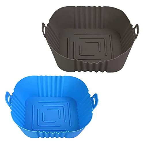 Kliplinc Silikontopf f¨¹r HEI?Luftfritteuse, 8,5, Wiederverwendbare Eins?TZE f¨¹r HEI?Luftfritteusen, Quadratisch, Zubeh?R f¨¹r HEI?Luftfritteusen, Silikon (+ Blau)