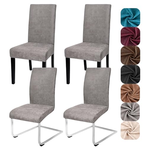 Alishomtll Sämischleder Stuhlhussen 4er Set Stretch PU Stuhlbezug Schwingstühle Elastische Hussen für Stühle Abnehmbar Esszimmer Stuhlbezüge Freischwinger für Küche Restaurant Hotel (Grau, 4 Stück)
