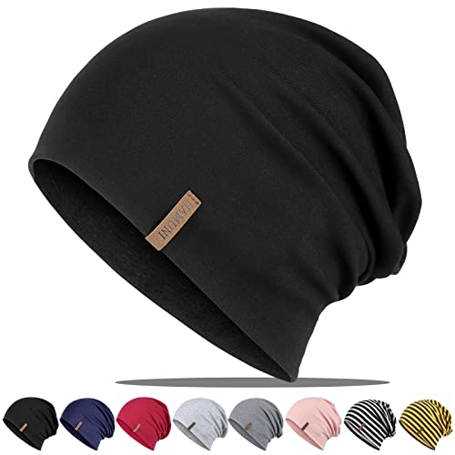 HAMUNI Mütze Damen Herren, Weich Dünne Slouch Beanie Mütze aus Baumwolle, Leichte Atmungsaktiv Longbeanie, Elastisch Jersey Chemo Mütze für Alle Jahreszeiten