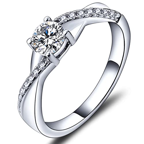 YL Verlobungsring Ehering 925 Sterling Silber mit 5MM 3A Zirkonia April Geburtsstein Unendlichkeit Ring für Damen(Größe 52)