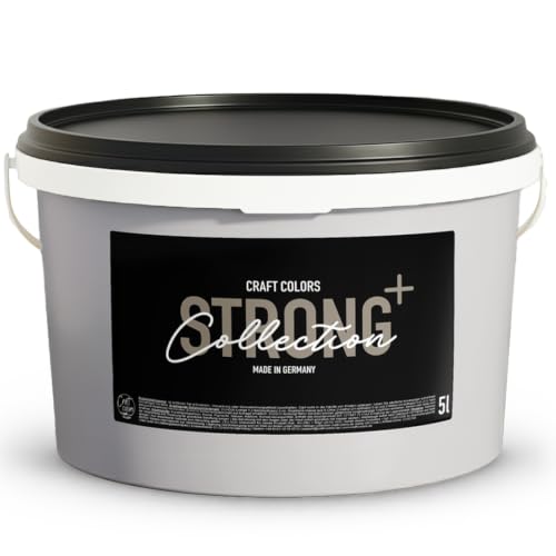 Craft Colors Wandfarbe Strong+ Seidengrau, 5 Liter für stark beanspruchte Flächen wie Treppenhäusern, Fluren, Kellerräumen und Garagenwänden - Nassabriebklasse 1 - Made in Germany