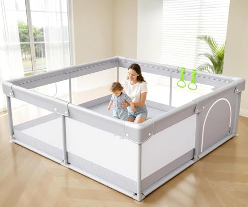 Julrrimg Laufstall Baby Klein Laufgitter - 120x120 cm Baby Laufstall mit Saugnäpfen, Stabiler Baby Playpen mit Atmungsaktivem Netz für Wohnungen