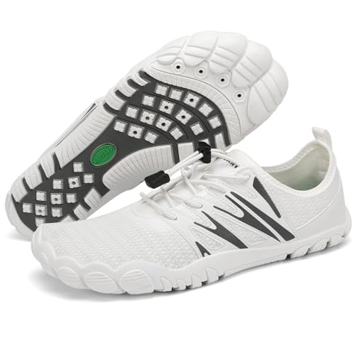 SAGUARO Barfußschuhe Herren Schnell Trocknend Wasserschuhe Leicht Atmungsaktive Badeschuhe Männer rutschfest Barfussschuhe, Weiß, 41 EU