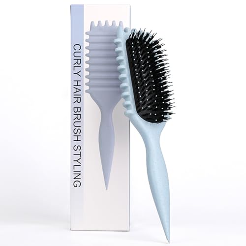 Lockenbürste & Curly Hair Brush für Lockiges Haar - Verbessert den Sprung der Locken, Reduziert Frizz bei welligem und curly Haar - Ergonomisches Design für alle Haartexturen (Blau)