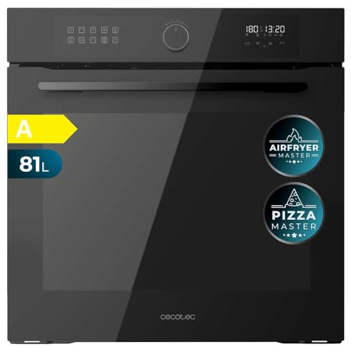 Cecotec Einbaubackofen Multifunktion 60 cm Bolero Hexa AF316000 Glass Black A 3400W, 81L Kapazität, 11 Funktionen mit Airfryer Master, Pizza Master, Steam Asisst, Steam EasyClean, 3D Cooking, Defrost