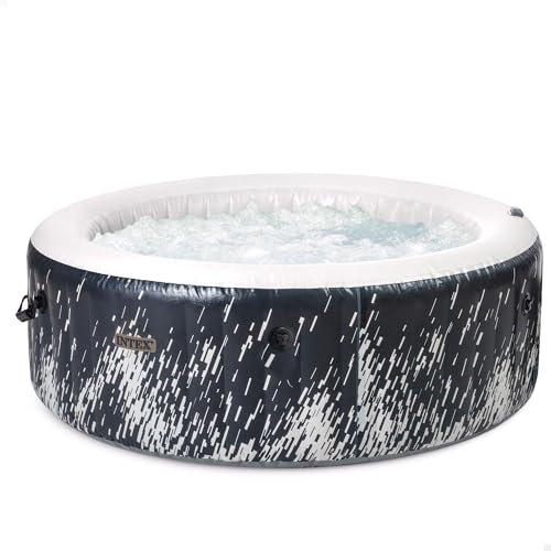 INTEX PureSPA Bubble Glow Deluxe In- & Outdoor Whirlpool aufblasbar für 4 Personen mit Ambientelicht (196x71cm) Wasserenthärtungs- & Salzwassersystem - 140 Massagedüsen - 2200 W Heizsystem (28494NP)