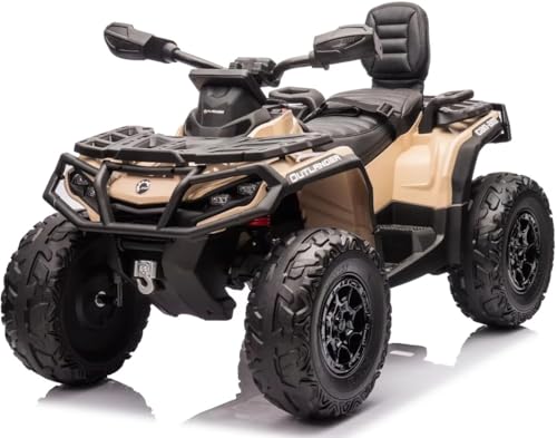 Playhouse Quad Outlander 4x4 24V - 800 WAT, Bluetooth, FM-Radio, Ledersitz, 2 Stoßdämpfer, Eva Räder, 24V 7ah, Kinderauto Kinderfahrzeug Kinder Elektroauto (Khaki)