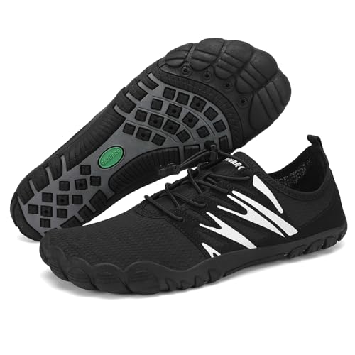 SAGUARO Barfußschuhe Herren Schnell Trocknend Wasserschuhe Leicht Atmungsaktive Badeschuhe Männer rutschfest Barfussschuhe, Schwarz, 44 EU