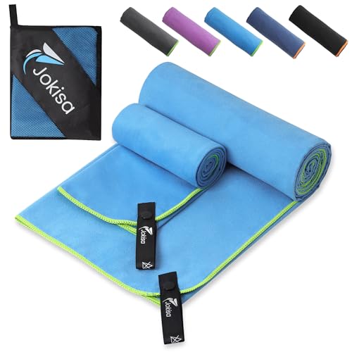 Jokisa 2 Stück Mikrofaser Handtuch Set (180x90cm Badetuch Groß+100x50cm Sporthandtuch), Schnell Trocknend und Kein Sand Strandhandtuch, Microfaser Handtücher für Fitness, Strand