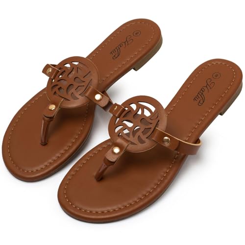 katliu Damen Zehentrenner Sandalen Sommer Elegant Flip Flops Braun 42