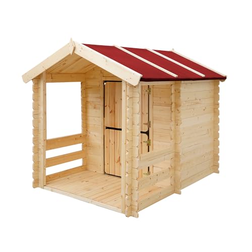 Timbela Kinderspielhaus aus Holz - Spielhaus im Freien für Kinder - B146xL181xH145 cm/1,1m2 Gartenspielhaus - Garten-Sommerhaus für Kinder M501