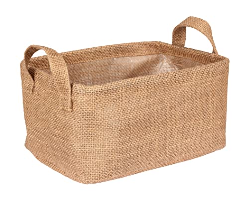 WENKO Aufbewahrungskorb Juna M, dekorativer Korb zur übersichtlichen Aufbewahrung von Accessoires wie z. B. Kleidung mit zwei praktischen Griffen, Außenmaterial 100% Jute, 24 x 17 x 17 cm, Braun