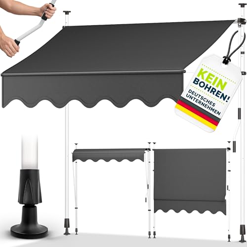tillvex Klemmmarkise mit Handkurbel Balkon | Balkonmarkise ohne Bohren | Markise UV-beständig & höhenverstellbar | Sonnenschutz Terrasse & Garten wasserdicht (Grau, 200cm)