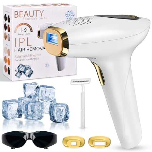 NIKYJM IPL Geräte Haarentfernung Laser mit Kühlfunktion, 3 Erweiterte Funktionen HR/SC/RA, 9 Energiestufen, 999,999 Lichtimpulse Laser Haarentfernun für Männer/Frauen/Gesicht/Bikini/Körper (White)