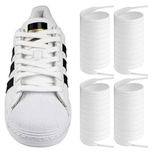 Endoto 2 Paare Schnürsenkel für Adidas Superstars Grand Court Sneaker Schuhe, Flache Breite Ersatz Schuhbänder Shoelaces Laces (Weiß, Größe: 55 Zoll)