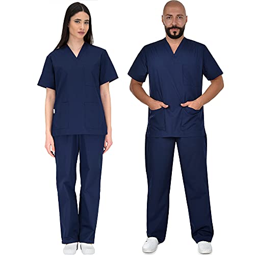 B-well Colombo Unisex-Schrubb-Set Schlupfkasack + Schlupfhose Set Medizin Arzt Uniform Schlupfjacke Oberteil mit Hose Medizinische Berufsbekleidung (XL, Blau)