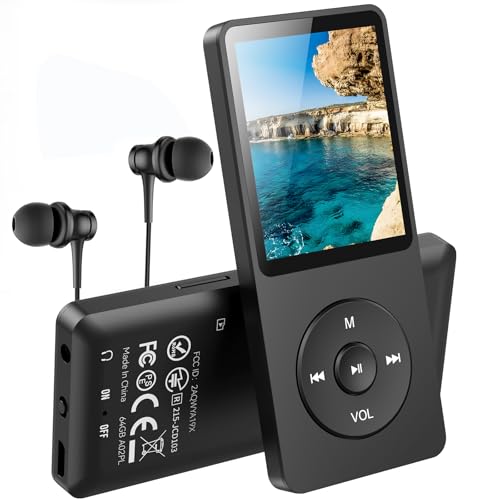 AGPTEK 64 GB Klassischer MP3 Player, 70 Stunden Akkulaufzeit tragbare HiFi Musik Player mit Kopfhörer, FM Radio, Aufnahmen, verlustfreie Musikwiedergabe bis zu 128 G, Schwarz