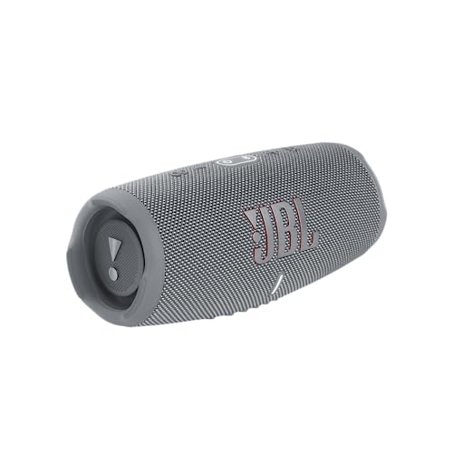 JBL Charge 5 Bluetooth-Lautsprecher - Grau – Wasserfeste, portable Boombox mit integrierter Powerbank – Eine Akku-Ladung für bis zu 20 Stunden kabellosen Musikgenuss