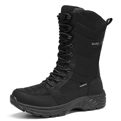 SHULOOK Winterstiefel Damen wasserdicht gefüttert Warm Winterschuhe Schneestiefel Reißverschluss rutschfeste Winterboots Hohe für Wandern Arbeiten Camping Stiefel Damen (Schwarz, 39)