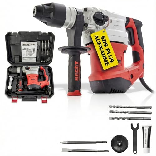 HECHT starkes Bohrhammer Set mit 1500 Watt (Zerstörer 2025) – Mit Zubehör, Meißel und Koffer – Perfekt für Beton – Mit Meißelfunktion (enorme 6 Joule) - Robuster Bohrhammer