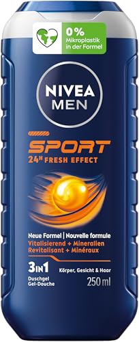 NIVEA MEN Sport Duschgel, pH-hautneutrale Pflegedusche für Männer mit vitalisierendem Duft, erfrischende Formel mit Mineralien für Körper, Gesicht und Haar (250 ml)