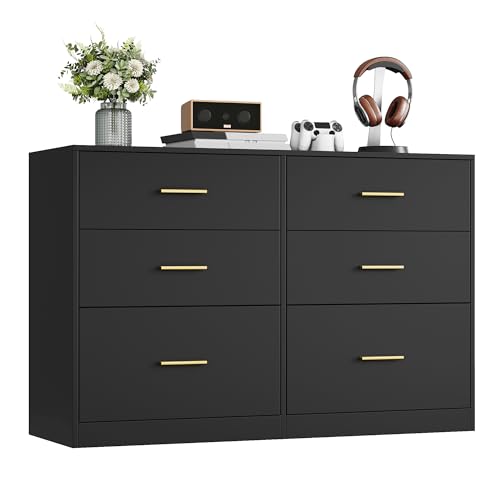 VASAGLE Custos Kollektion - Kommode, Kommodenschrank, modern, Sideboard, Aufbewahrungsschrank, für Wohnzimmer, Schlafzimmer, 6 Schubladen, 40 x 119 x 78 cm, tintenschwarz LTS416BC01