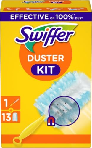 Swiffer Staubwedel, Starterkit + 13 Tücher | Fängt Staub, Schmutz und Haare ein; ideal für Möbel, Ecken und schwer erreichbare Stellen.