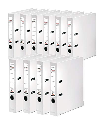 Original Falken 10er Pack Chromocolor Premium-Ordner. Made in Germany. Kunststoffbezug außen und innen 5 cm breit DIN A4 weiß Ringordner Aktenordner Briefordner Büroordner Plastikordner