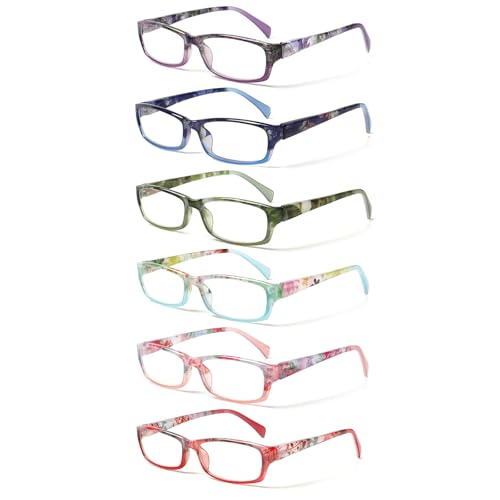 COJWIS 6 pack Lesebrille Blaulichtfilter Brille für Damen Federscharnier Lesehilfe Blendfreie UV Brille Leserbrille (Mehrfarbig-0, 2.50, x)