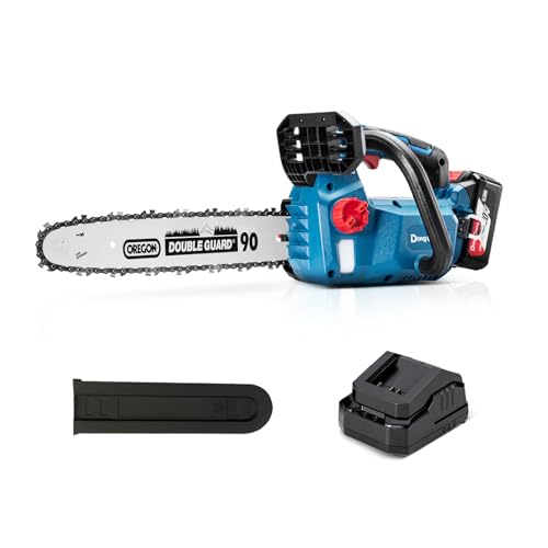 DongCheng Akku Kettensäge 18V, bürstenloser Motor, 12 m/s Kettengeschwindigkeit, 30cm OREGON-schwert/-kette, werkzeuglose Kettenspannung, automatische Kettenschmierung, inkl. 4,0 Akku & Ladegerät