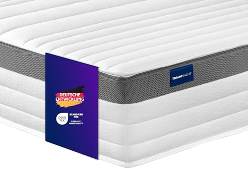 Traumnacht Exklusiv 7-Zonen 1.000er Tonnentaschenfederkernmatratze, Stiftung Warentest Testurteil Gut - Ausgabe 10/2023, 23 cm Premiumhöhe, Öko-Tex zertifiziert, Härtegrad 3 (H3), 90 x 200 cm