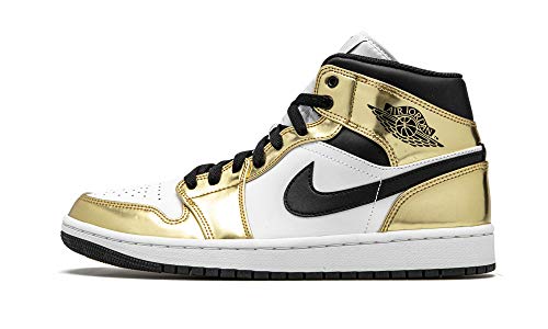 NIKE Jordan 1 Mid Metallic Gold White Herrenschuhe, Metallgold/Schwarz-Weiß, Größe 42, Gold Metallic Schwarz Weiß, 42 EU