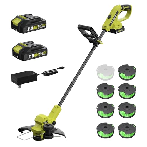 Akku Rasentrimmer,Elektro Rasentrimmer mit 2 X 2.0Ah Akkus und Ladegerätn,Schnittbreite 300mm Freischneider mit TIPP-Automatik Fadennachführung 8Fadenspulen,Trimmer Gartenkantenfräser für Garten, Hof