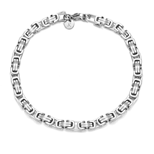 Kim Johanson® Edelstahl Herren Königskette Armband in Silber | Breite Kette für Männer | Wasserfest | Dicke Armkette | Verschiedene Längen | 5mm Breit | Massive Silberkette | Inkl. Schmuckbeutel