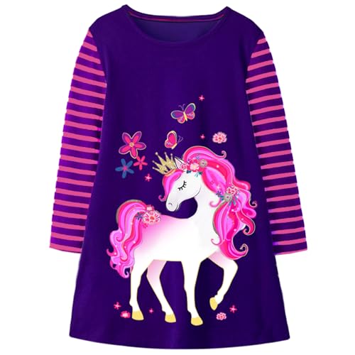 VIKITA Mädchen Streifen Baumwolle Langarm T-Shirt Freizeit Kleid Lh6810 6-7 Jahre