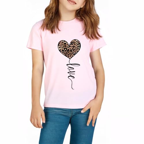 T-Shirt Mädchen Leopard Druck Kurzarm Kinder Baumwolle Sommer Tops Casual Rundhals Tees Mode Sport Shirt für Kinder Teenager Mädchen 7-14 Jahre (DE/NL/SE/PL, Numerisch, 150, Regular, Rosa)