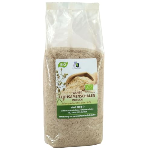Avitale Ganze Flohsamenschalen aus Indien, 99% Reinheit, reich an Ballaststoffen, Bio-Ware - Verpackt in Deutschland, 1er Pack (1 x 500 g)