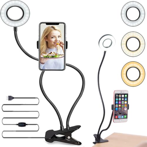 Retoo LED Ringlicht mit Stativ Selfie-Licht, Selfie-Lampe Schwanenhals Klemmlampe Handy Selfie Ring Licht Tisch Ringleuchte Live-Stream Makeup Fotografie YouTube Vlogs Dimmbare Tischringlicht 4