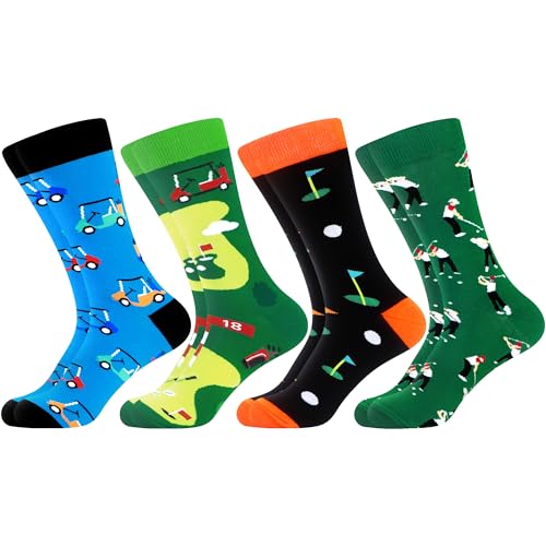 WeciBor Herren Lustige Bunte Socken mit Motiv, 4 Paar Mehrfarbig Golf, Größe 41-46