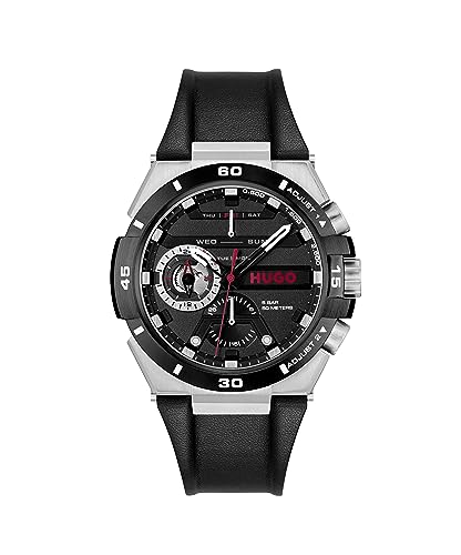 Hugo Multi Zifferblatt Quarz Uhr für Herren Kollektion #WILD mit Schwarzes Lederarmband - 1530336