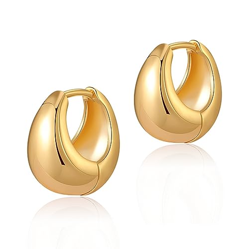 Ohrringe Gold Creolen Gold Klein, Drop Tropfen Chunky Ohrringe, 14K Vergoldet Kreolen Huggie Creolen Mini für Damen Mädchen Herren