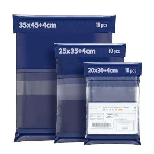 Wemk Versandtaschen Warensendung, 30 Stück Versandtüten für Vinted, 3 Größen Versandtaschen Packung, Selbstklebend und Blickdicht, Wasserdicht, Abrasionsbeständig