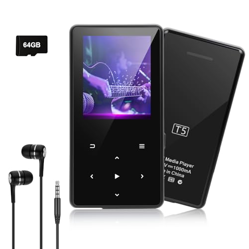 Cetoon 64GB MP3-Player mit Bluetooth 5.3 - Musik-Player mit Lautsprecher, HiFi-Sound, E-Book-Funktion, FM-Radio - Touchscreen-Tasten, Kopfhörer im Lieferumfang enthalten