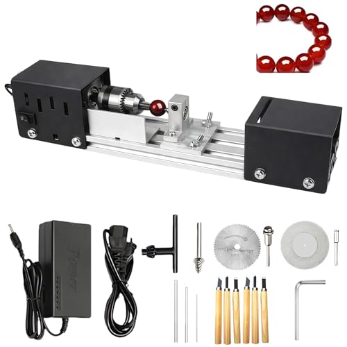Drehbank Metall, Mini Drehmaschine 2000-8000U/min, Kleine Drechselbank mit 7 Gang Einstellung und Präzisionsbohrfutter, Drechselmaschine für Dreh, Schleifen und Polieren